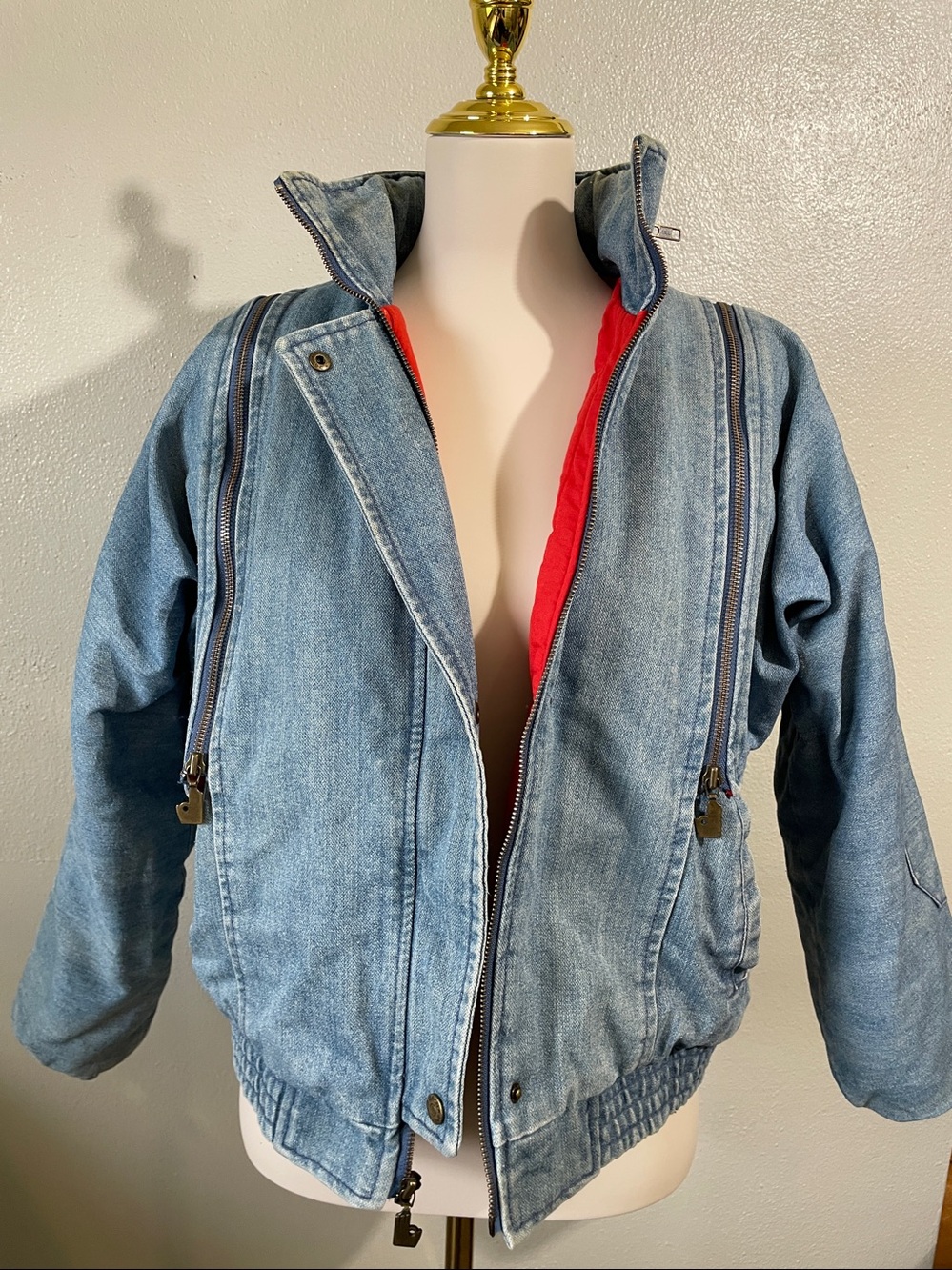 90s Convertible Denim Jacket Vest Zip Off Sleeves Hooded M Unisex Sasson VTG - Picture 5 of 12